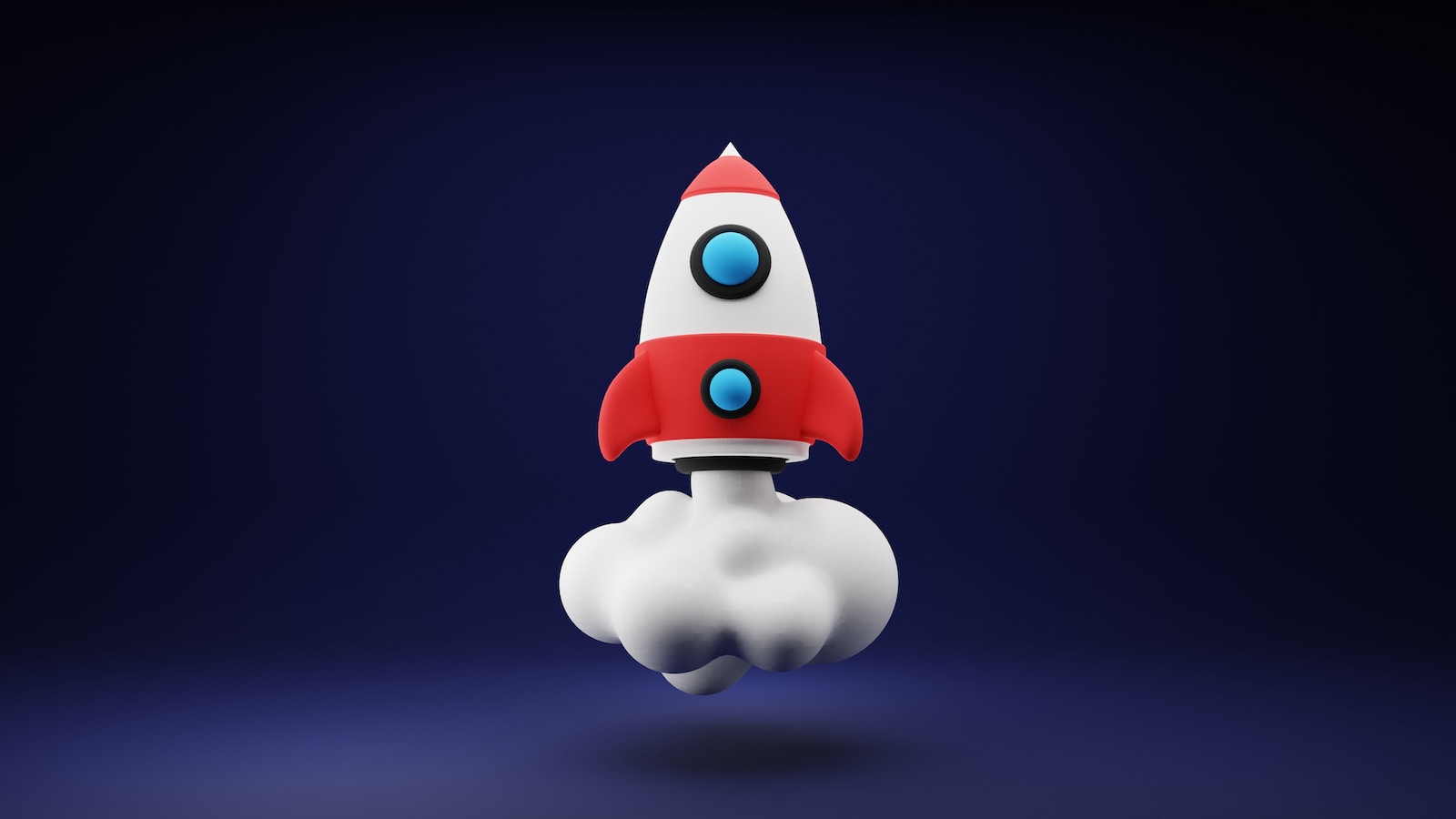 a red and white toy rocket on a blue background